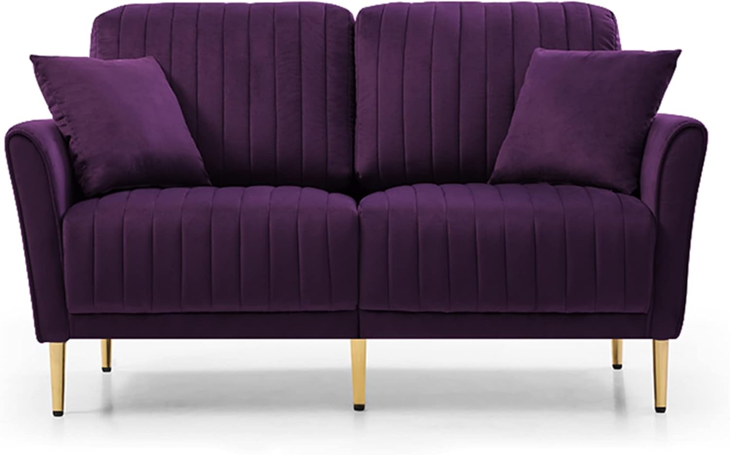 Purple Velvet Round Arm Loveseat Sofa with 2 Throw Pillows Y4063