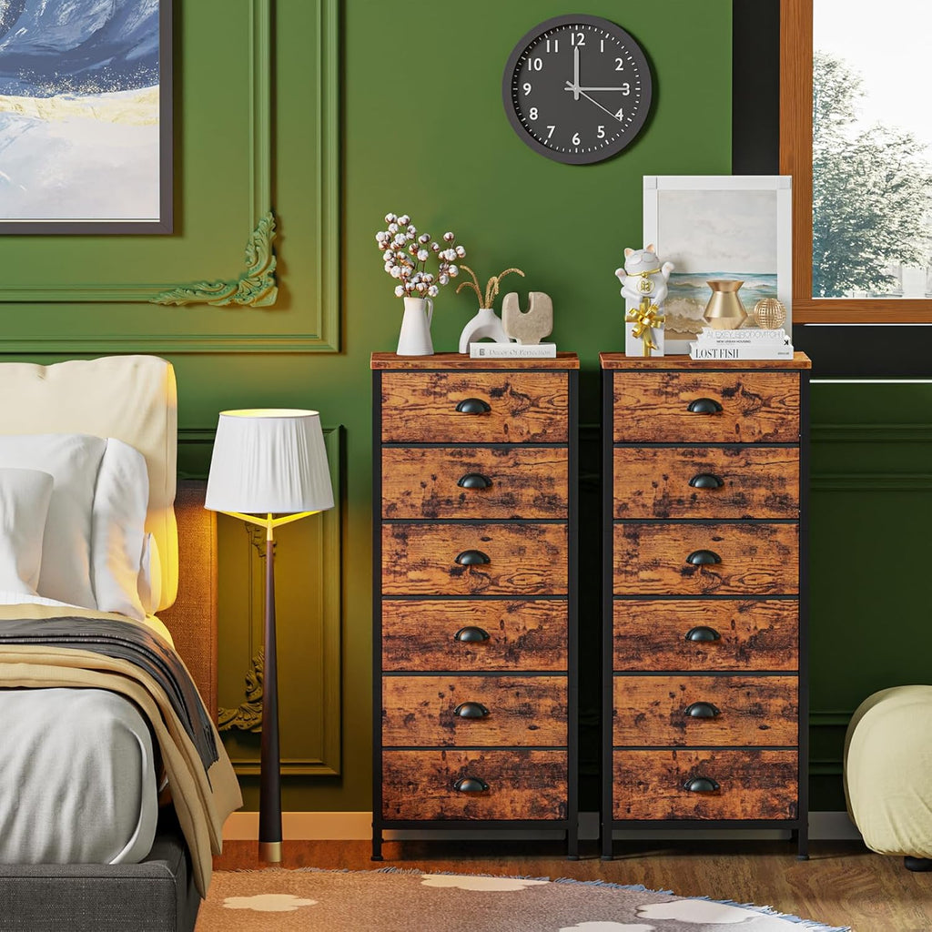 Vertical End Table and Nightstand with 9 Large Drawers, Metal Frame H21990