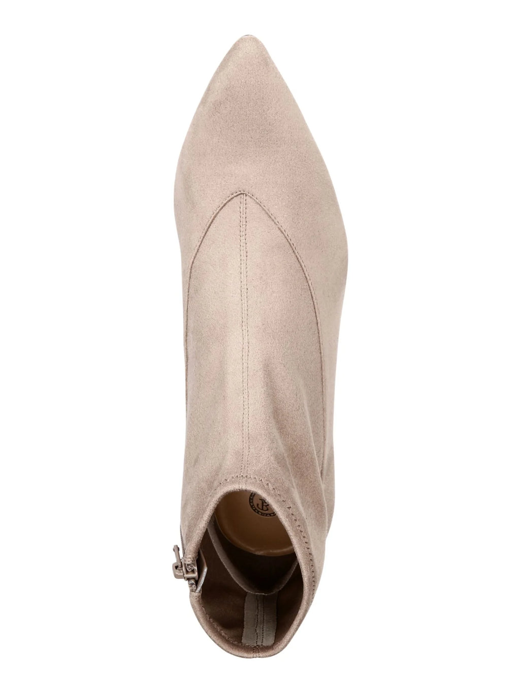 Beige Cushioned Stretch Pointed Toe Kitten Heel Zip-Up Booties O1661
