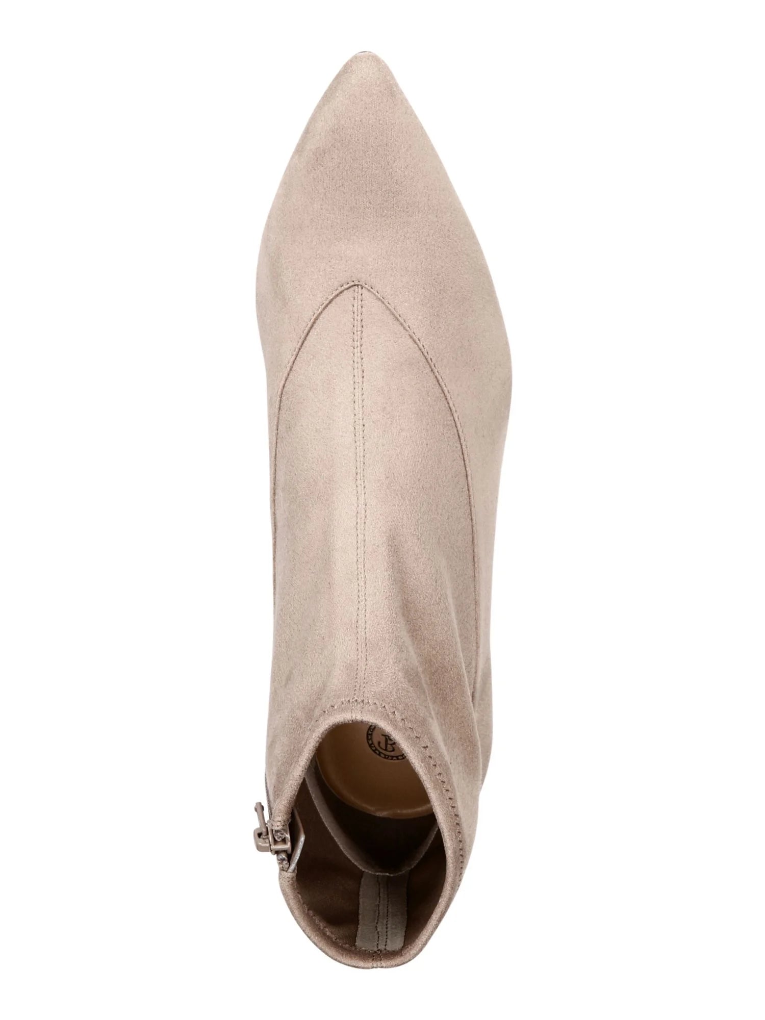 Beige Cushioned Stretch Pointed Toe Kitten Heel Zip-Up Booties O1661