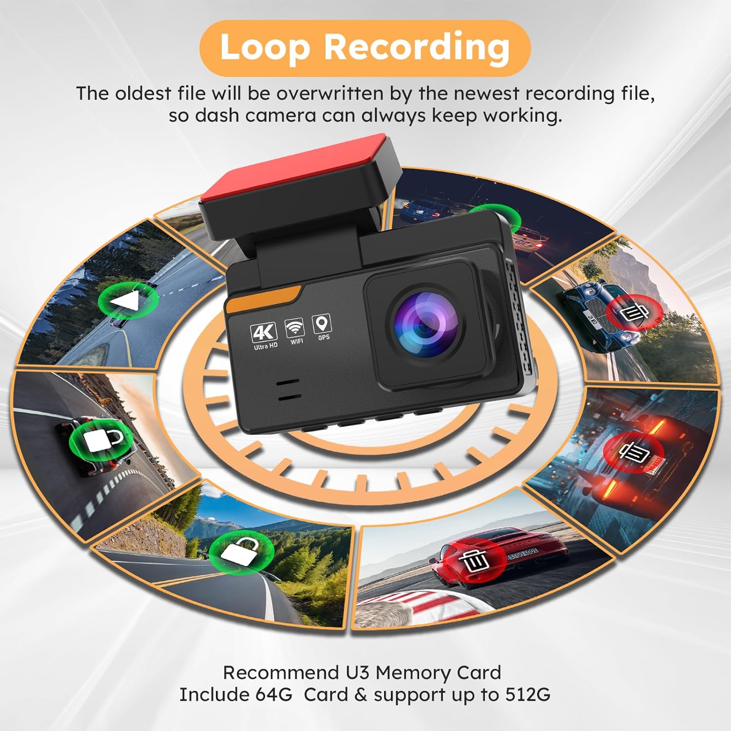 4K Dash Cam Front and Rear with WiFi & GPS D129812