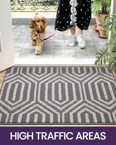 Non Slip Washable Entry Doormat, 35"X59", Grey O979312