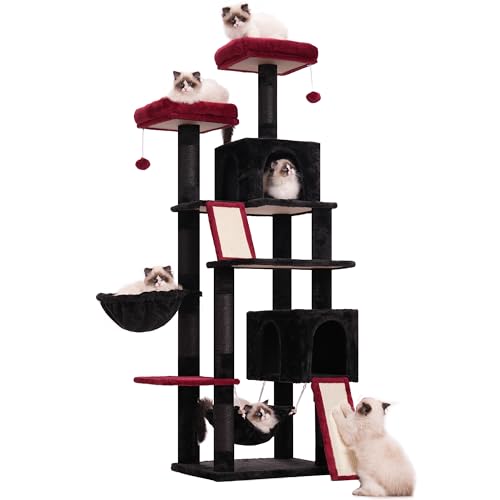 71'' Multi-Level Cat Tower with 2 Scratching Boards 7 Posts, Smoky Gray Z397373