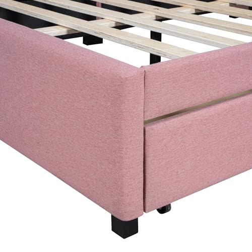 Twin Linen Fabric Upholstered Daybed with Trundle D195