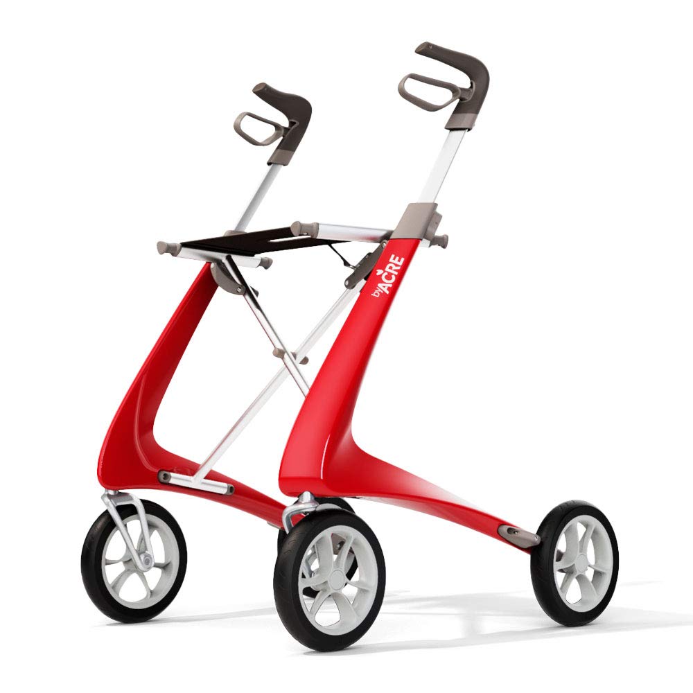 Red Carbon Ultralight Rollator Walker with Organizer Bag, Wide Track, 18.5" x 24" Seat C3192