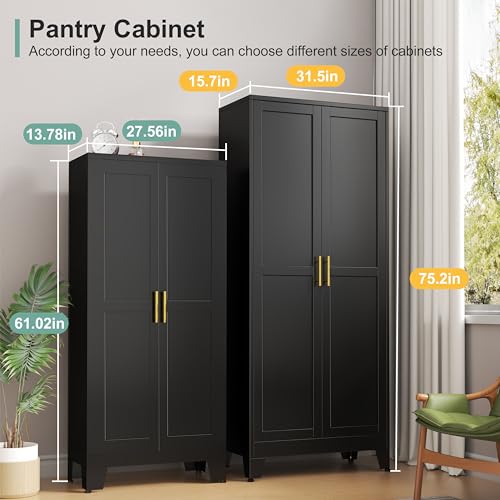 White 75" Metal Pantry Cabinet with 2 Doors and 5 Adjustable Shelves X875330