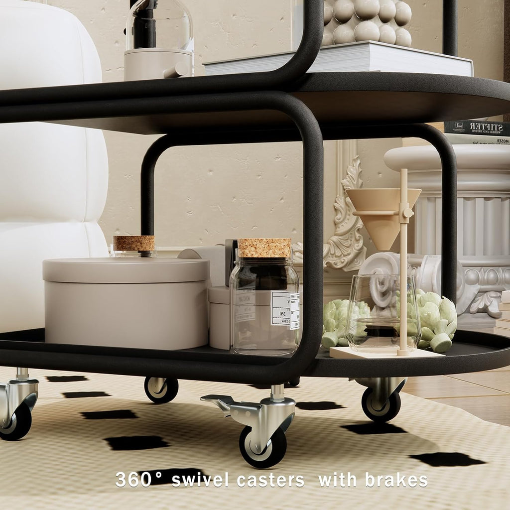 Matte Black 3-Tier Rolling Metal Bar Cart with Lockable Wheels R64576