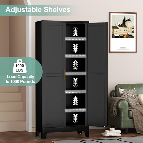 White 75" Metal Pantry Cabinet with 2 Doors and 5 Adjustable Shelves X875330