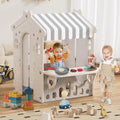 Kids Playhouse with Pretend Play Kitchen Toys Set Beige Gray W4912