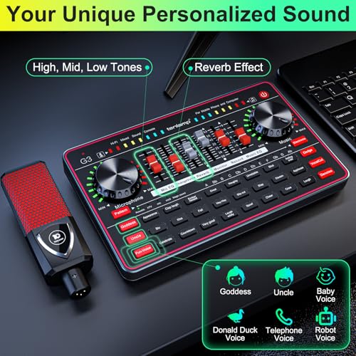 Podcast Microphone Bundle with Audio Mixer, 3.5mm Condenser Microphone, Soundboard with Voice Changer G71996