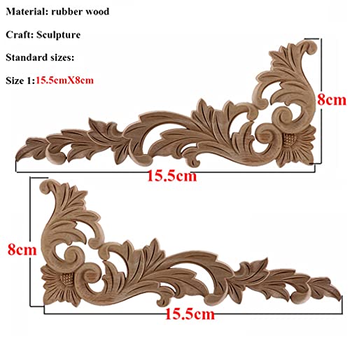 Natural Floral Wood Carved Wooden Figurines Corner Appliques Frame Wall Door Furniture Wood Carving Decorative 10cmX55cm D66426
