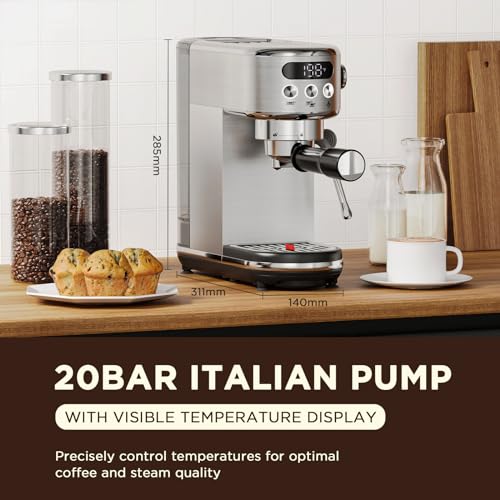 20 Bar Espresso Machine with LED Display & Milk Frother Stainless Steel R267