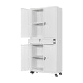 White Metal Storage Cabinet with Wheels and Locking Drawer A56320