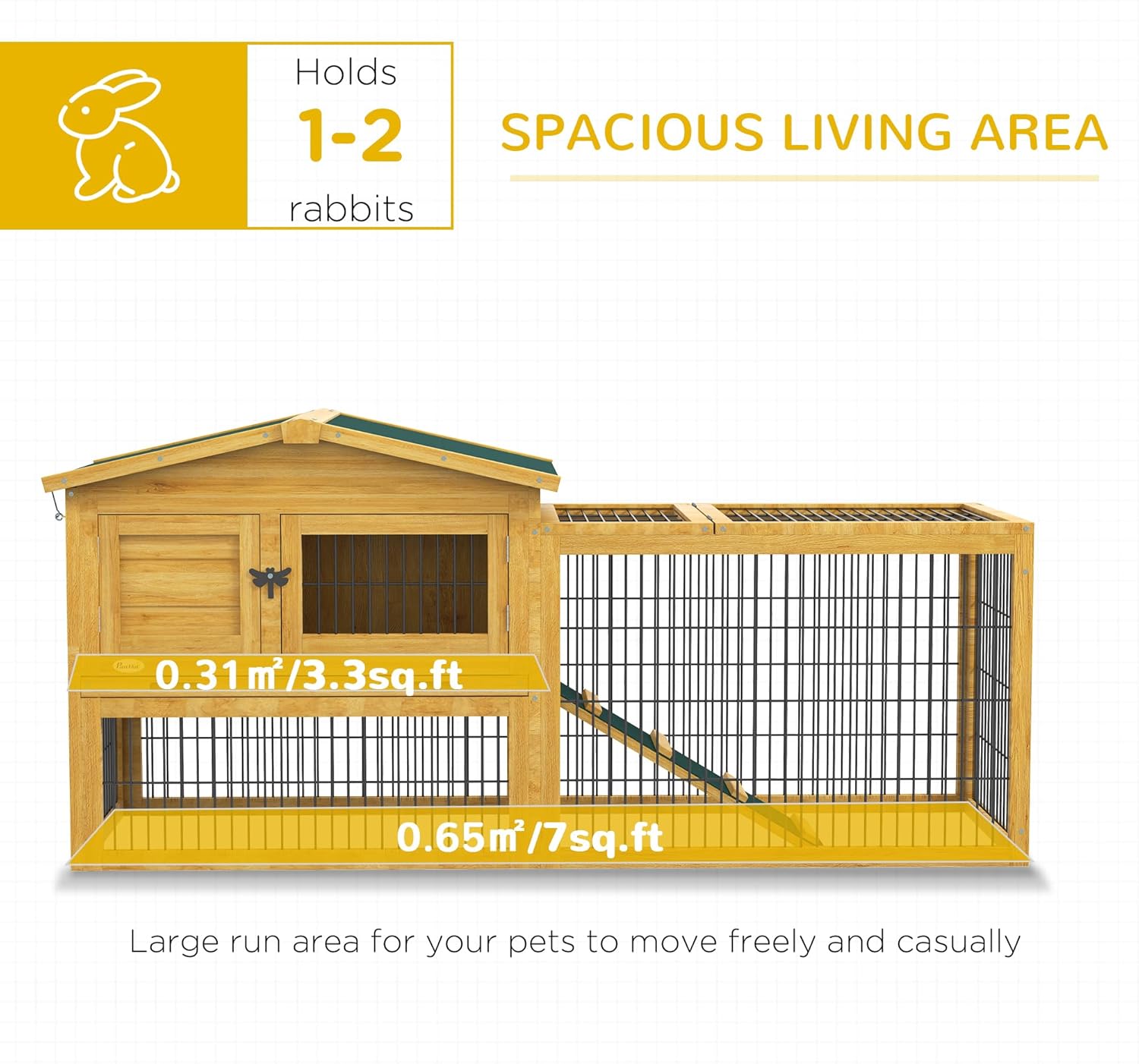 Yellow Wooden Rabbit Hutch with Removable Tray N1778