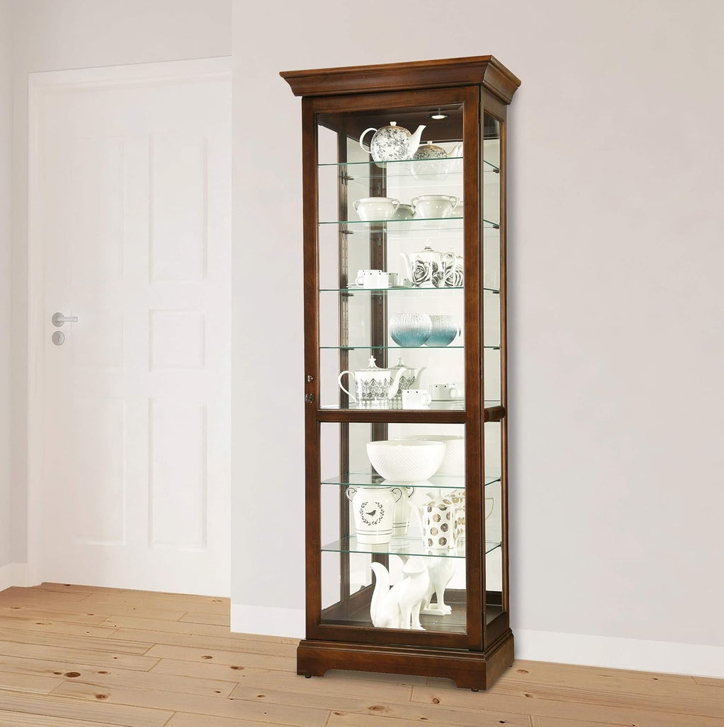 Cherry Bordeaux Seven Glass Shelves Curio Cabinet D138