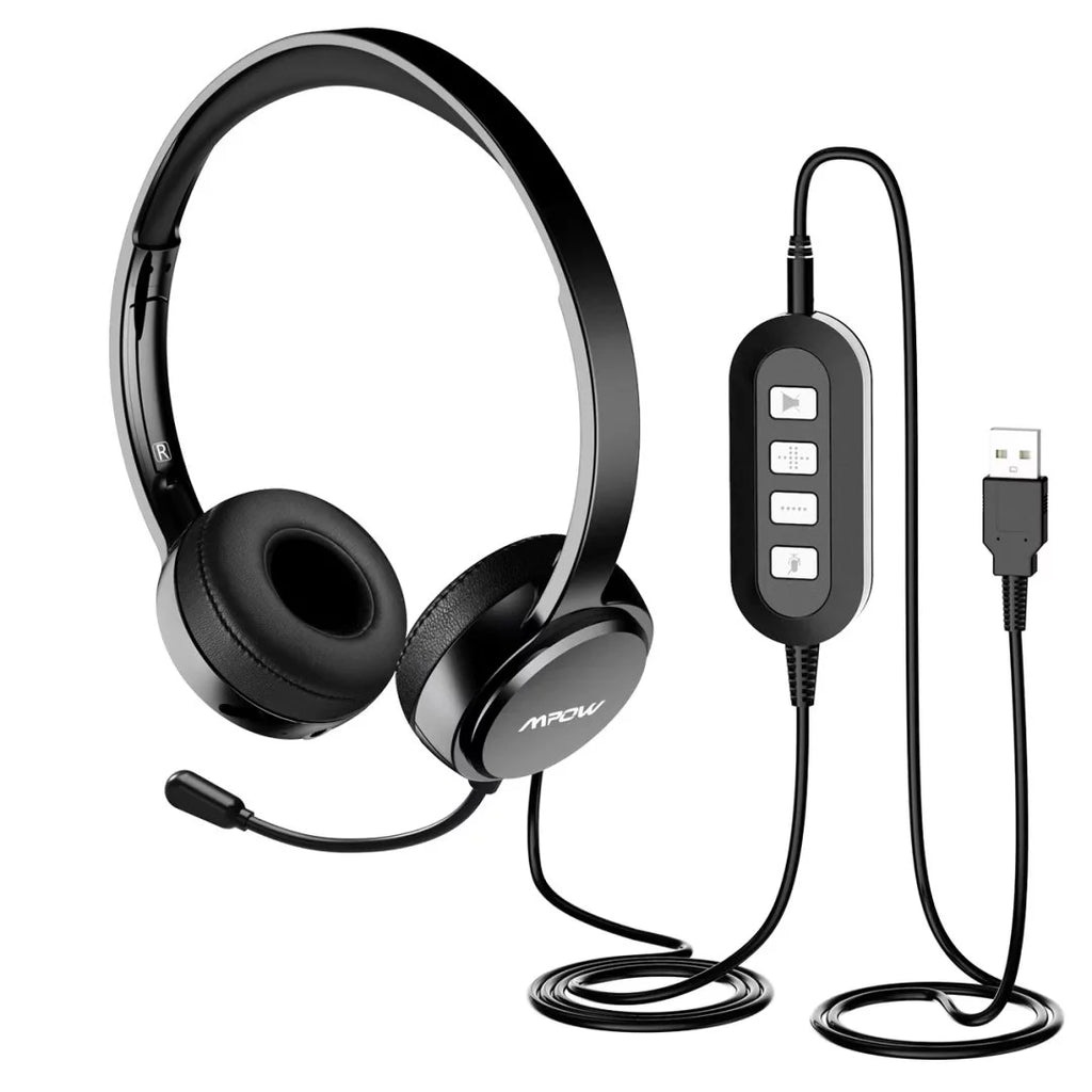 USB Headset with Microphone Noise Cancelling Lightweight Wired Headphones B345