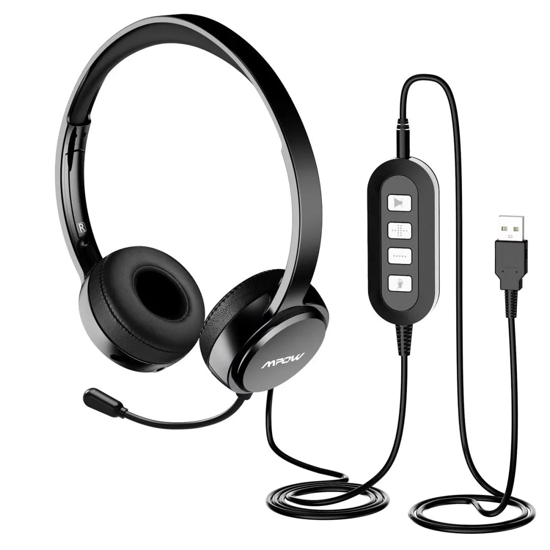 USB Headset with Microphone Noise Cancelling Lightweight Wired Headphones B345