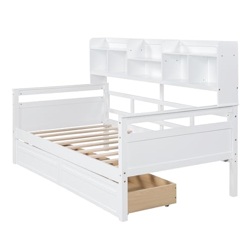 Twin Size Wood Daybed with Shelf and 2 Storage Drawers A431