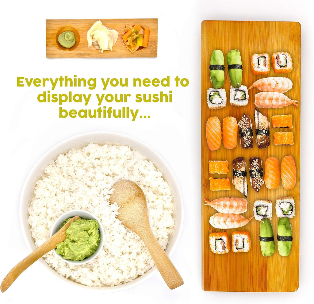 Bamboo Sushi Making Kit with Maki Maker, Sushi Mat, Onigiri Mold Set, Sushi Plate, Chopstick Set, Rice Paddle V7490