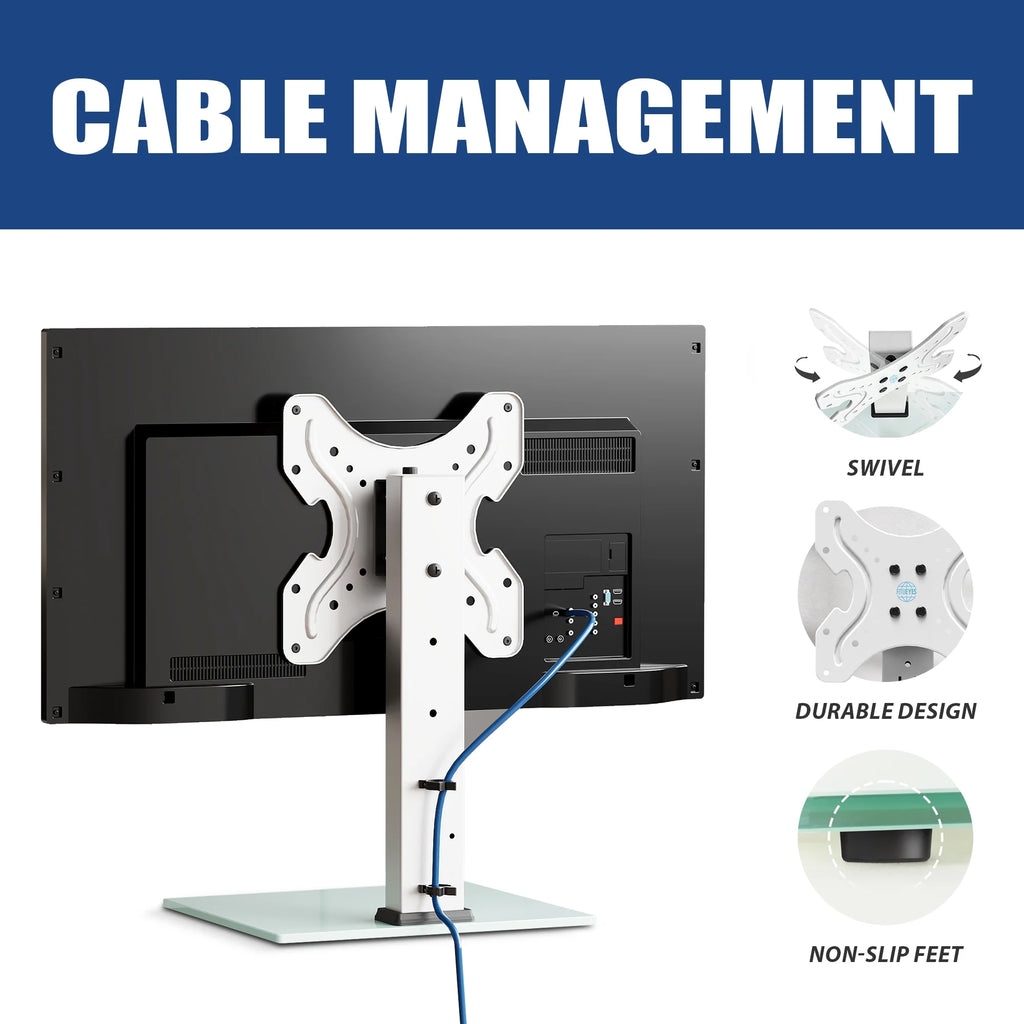 White Universal TV Stand Tabletop TV Base with Swivel Mount for 19''-40" inch Flat Screen Tvs S32388