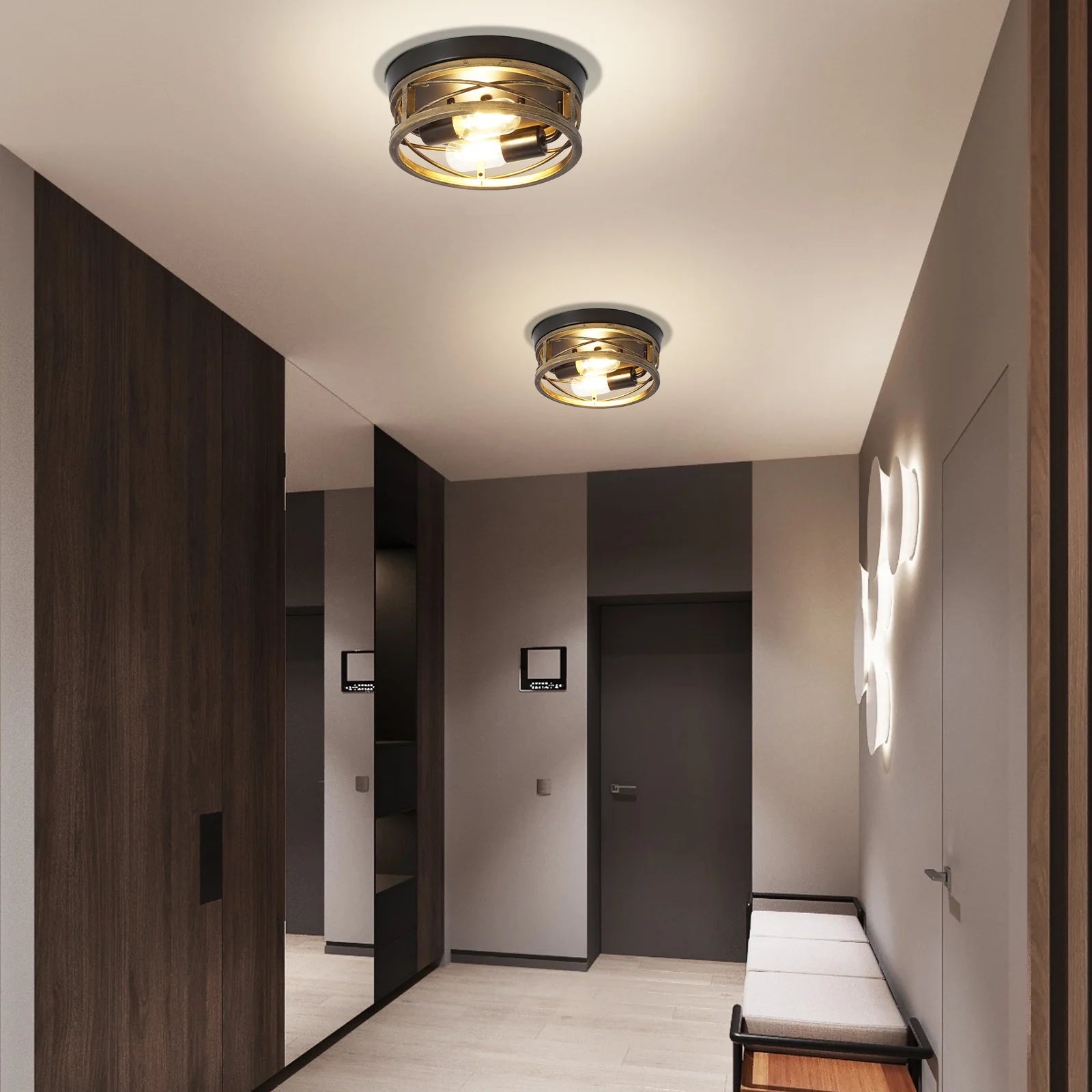 Bronze Round Metal Flush Mount Ceiling Light Fixture E108781