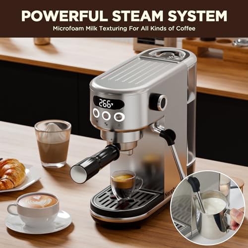 20 Bar Espresso Machine with LED Display & Milk Frother Stainless Steel R267