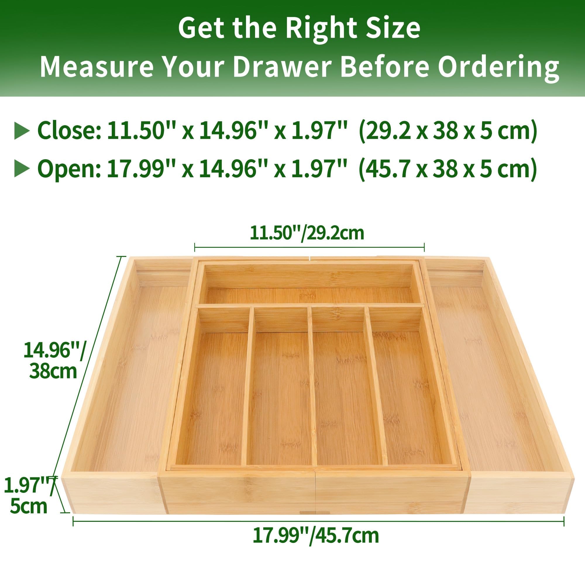 Bamboo Drawer Organizer with Adjustable Dividers, Medium, Brown A70442