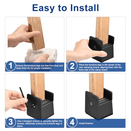 Black 4Pcs Furniture Risers with Adjustable Screw Clamp M726194
