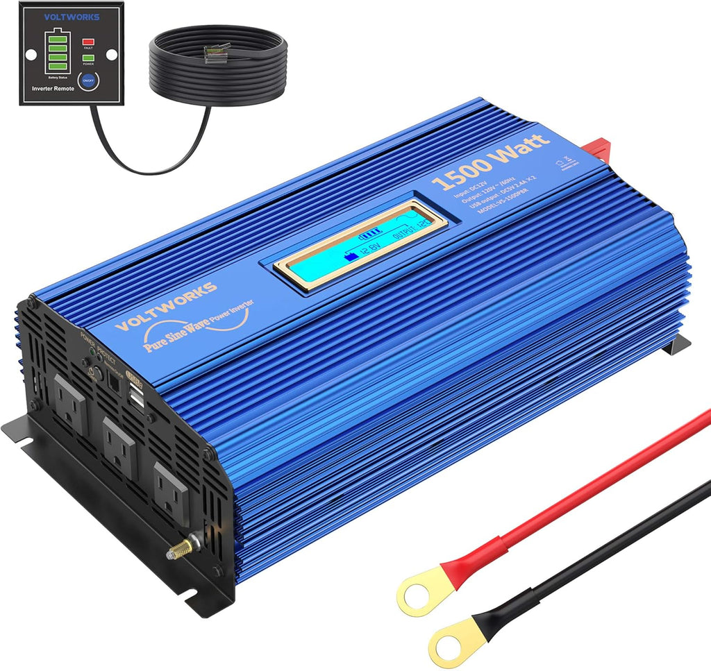 1500W Pure Sine Wave Power Inverter DC 12v to AC 110V-120V with Remote Control LCD Display P88051