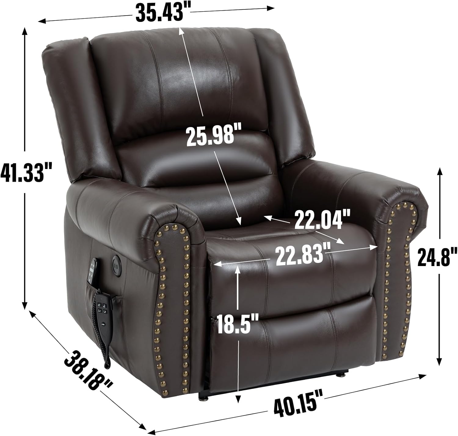 Brown Genuine Leather Power Lift Recliner Chair with Heat Massage X674518