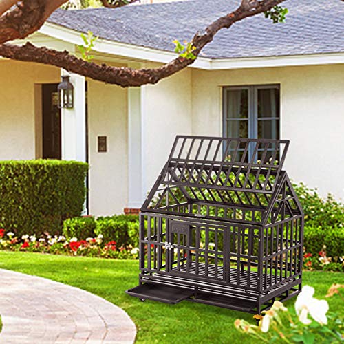 Brown Heavy Duty Dog Cage Crate Kennel with Four Wheels 38 inch I8573