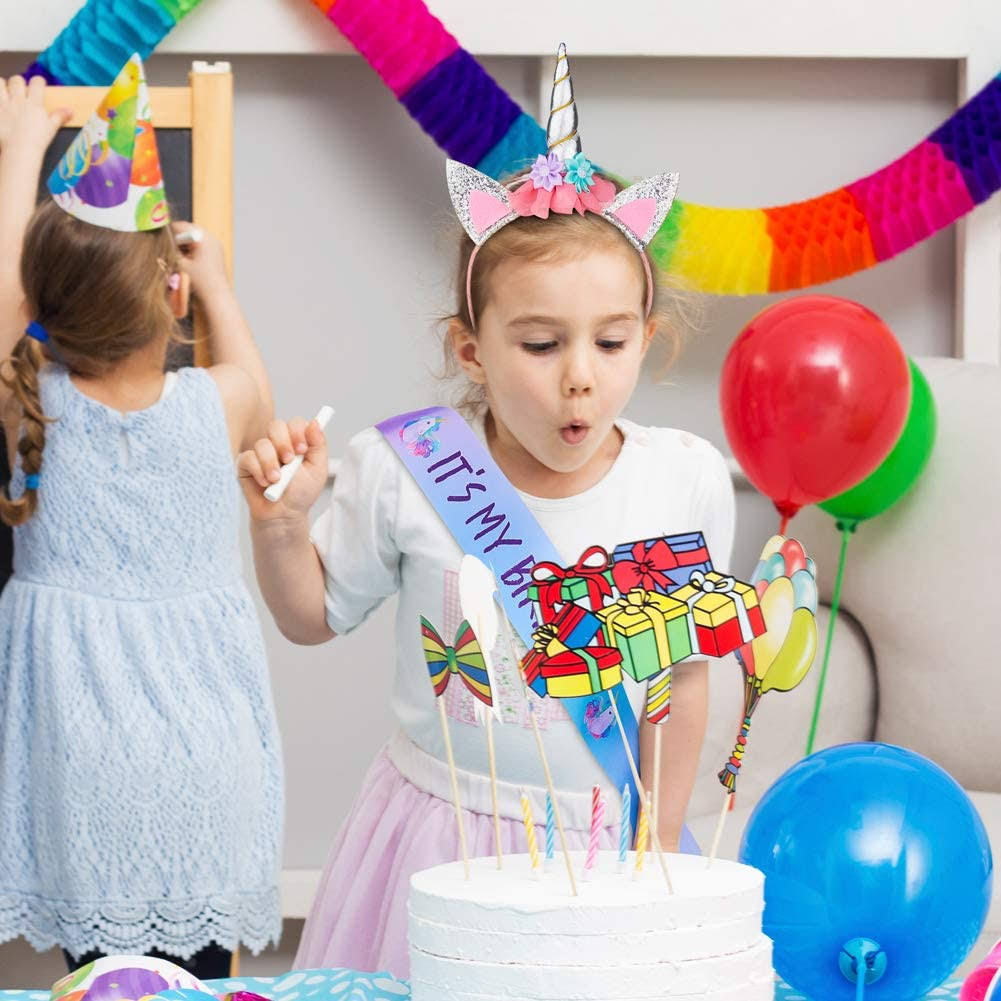 Silver Unicorn Headband and Birthday Sash Set B33251