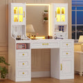 White Vanity Desk with Touch Screen Mirror and Lights, 6 Drawers N700791