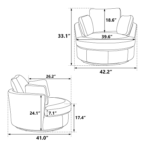 Beige Oversized Round Chenille Swivel Accent Barrel Chair with 3 Pillows F81308