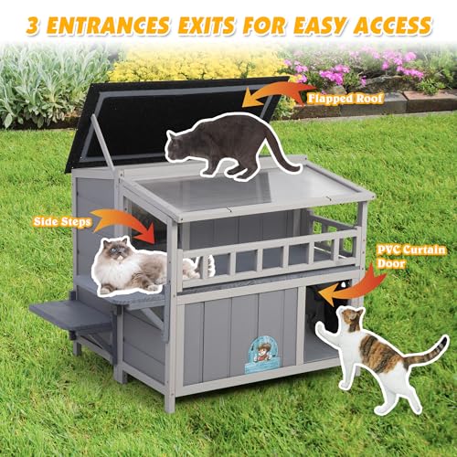Gray 2-Tier Wood Cat House Q9388