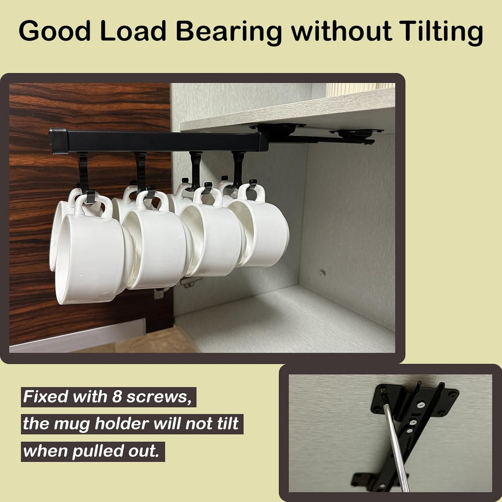 Black Pull Out Mug Holder with 8 Hooks E301652