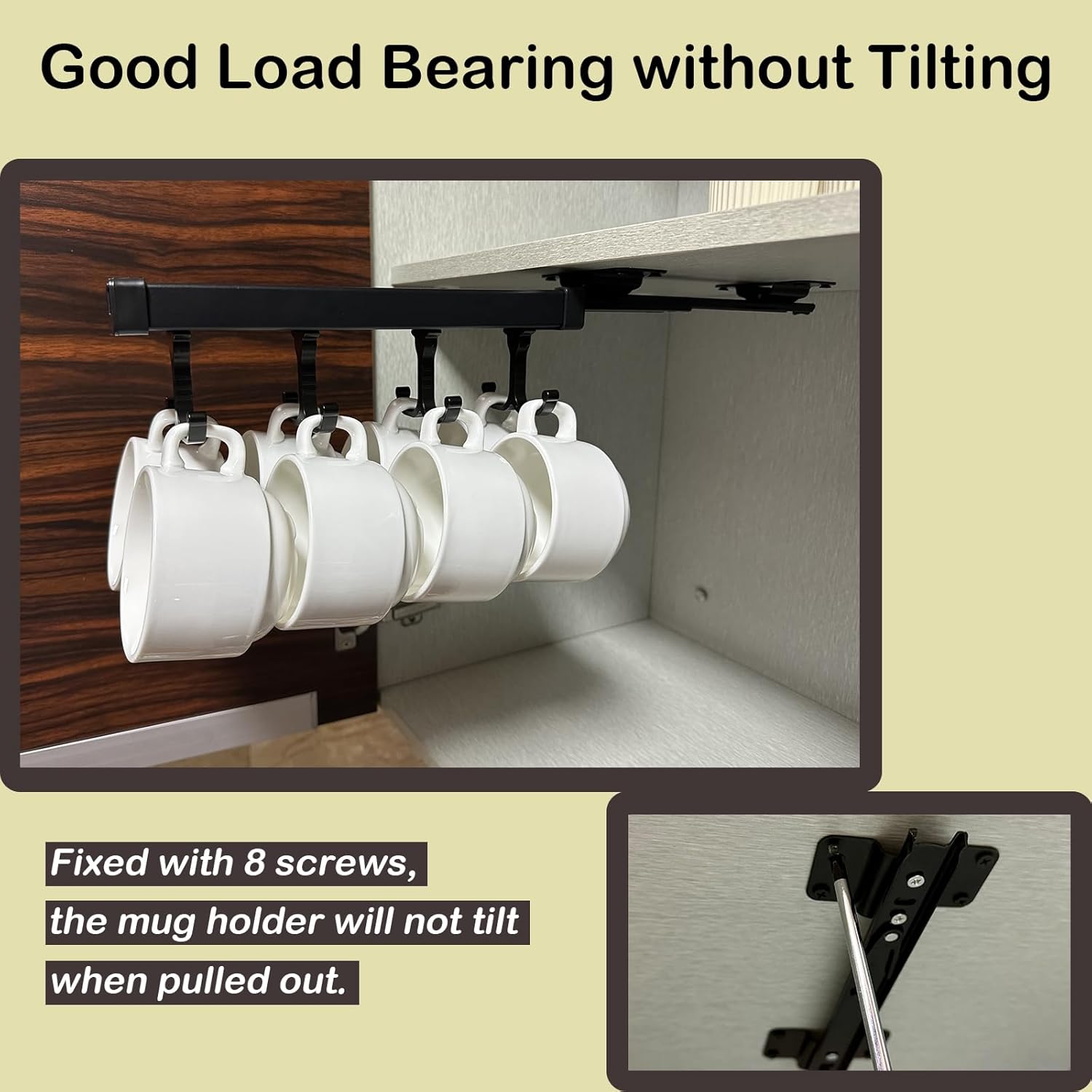 Black Pull Out Mug Holder with 8 Hooks E301652