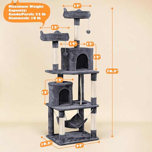 Dark Gray Cat Tree with Platform, Hammock, Scratching Posts C30999