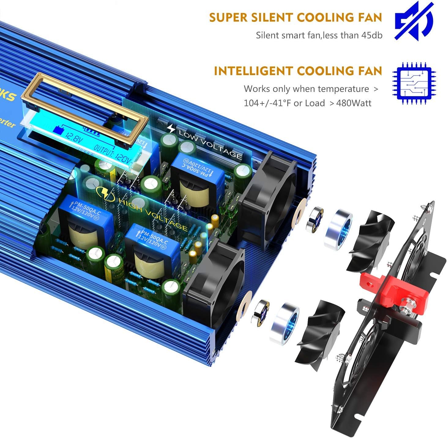 1500W Pure Sine Wave Power Inverter DC 12v to AC 110V-120V with Remote Control LCD Display P88051