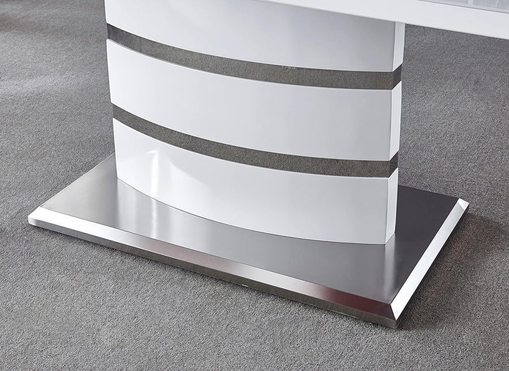 Extendable Dining Table with Butterfly Leaf, White High Gloss Lacquer MDF Base, Stainless Steel, 8 to 12 Person W890675