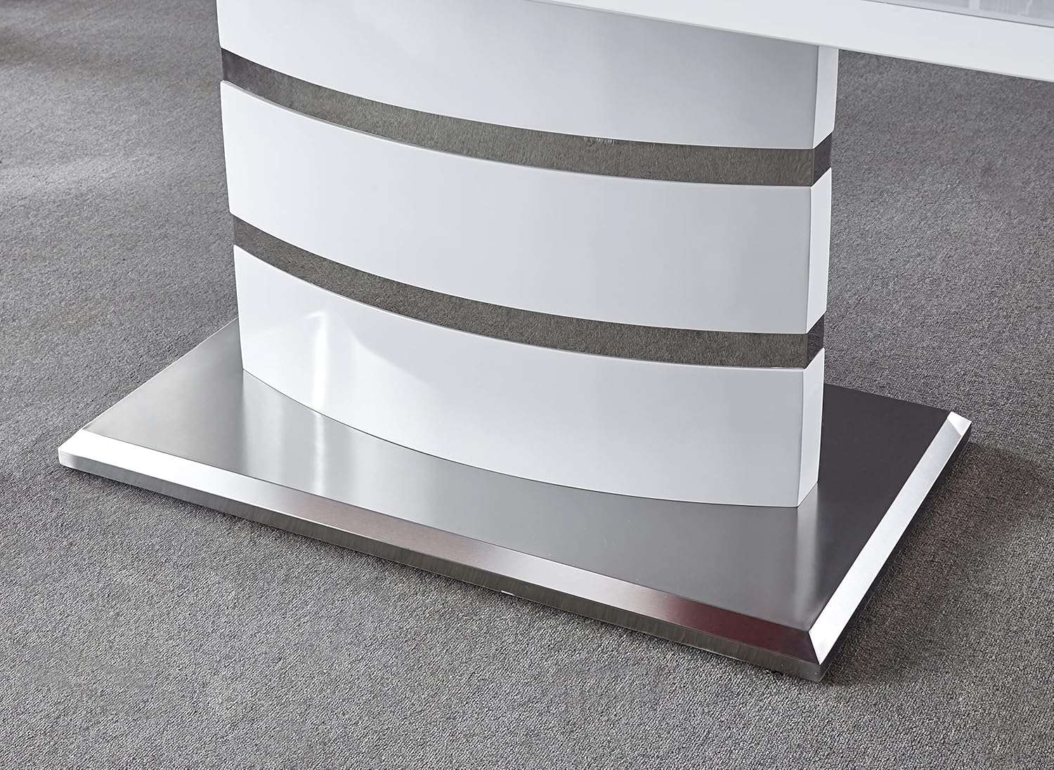 Extendable Dining Table with Butterfly Leaf, White High Gloss Lacquer MDF Base, Stainless Steel, 8 to 12 Person W890675