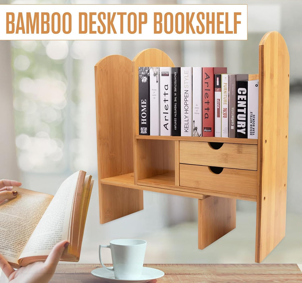 Bamboo Desktop Bookshelf Organizer J987