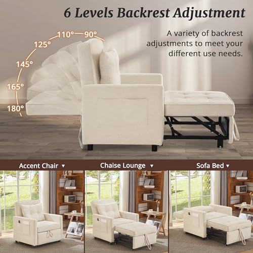 3 in 1 Convertible Sleeper Chair Bed with 2 Pillows and Backrest C239549