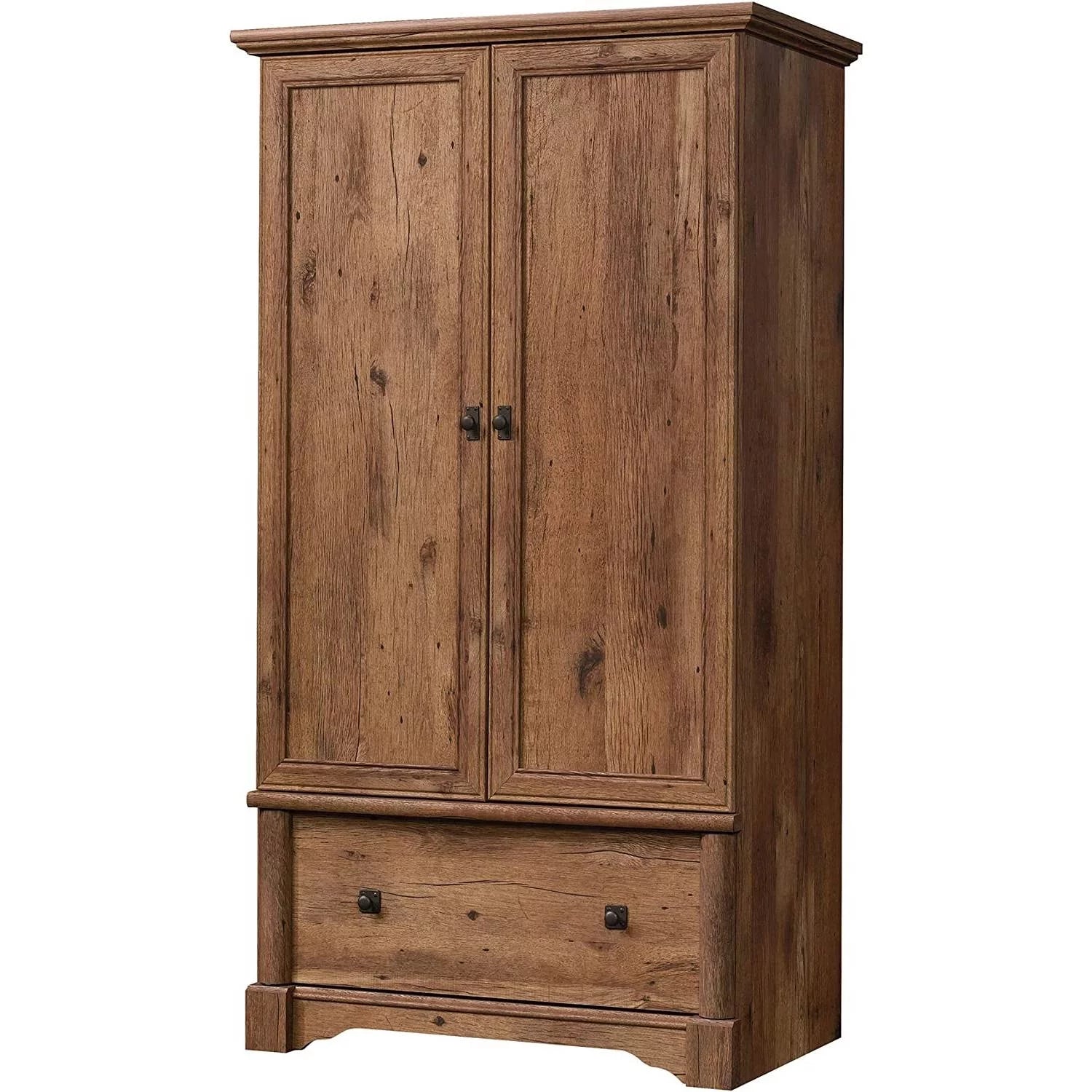 Rustic Oak Drawer and Garment Rod Wardrobe Armoire L80283