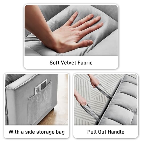 Dark Grey Velvet Convertible Sleeper Sofa Bed Z43843