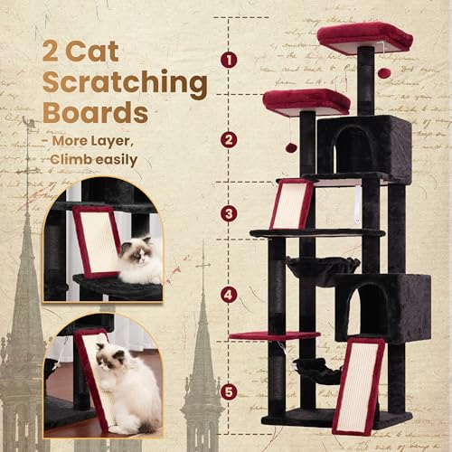 71'' Multi-Level Cat Tower with 2 Scratching Boards 7 Posts, Smoky Gray Z397373