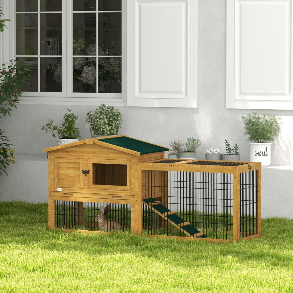 Yellow Wooden Rabbit Hutch with Removable Tray N1778