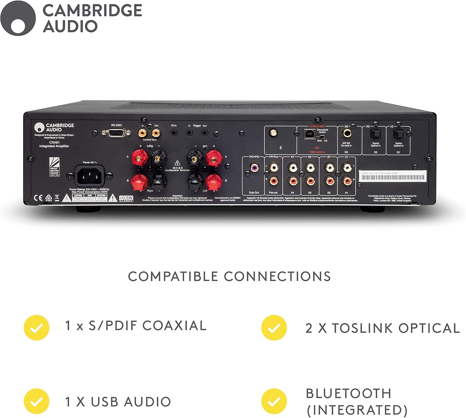 Stereo Two-Channel Amplifier with Bluetooth and Built-in DAC - 80 Watts Per Channel (Lunar Grey) N6689