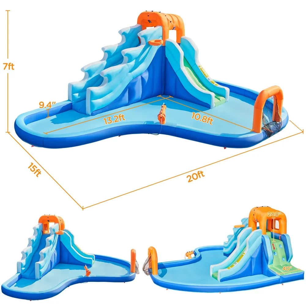 Dual Lane Inflatable Water Slide with Storage Bag & Blower V349519