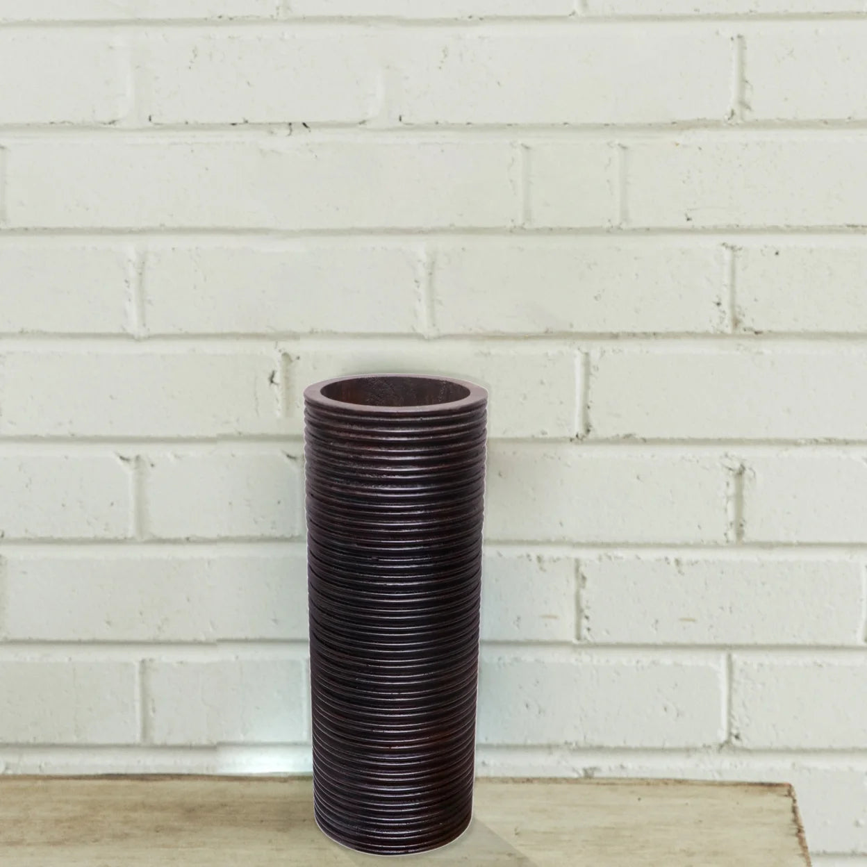 Brown Mango Wood Cylinder Vase K74300